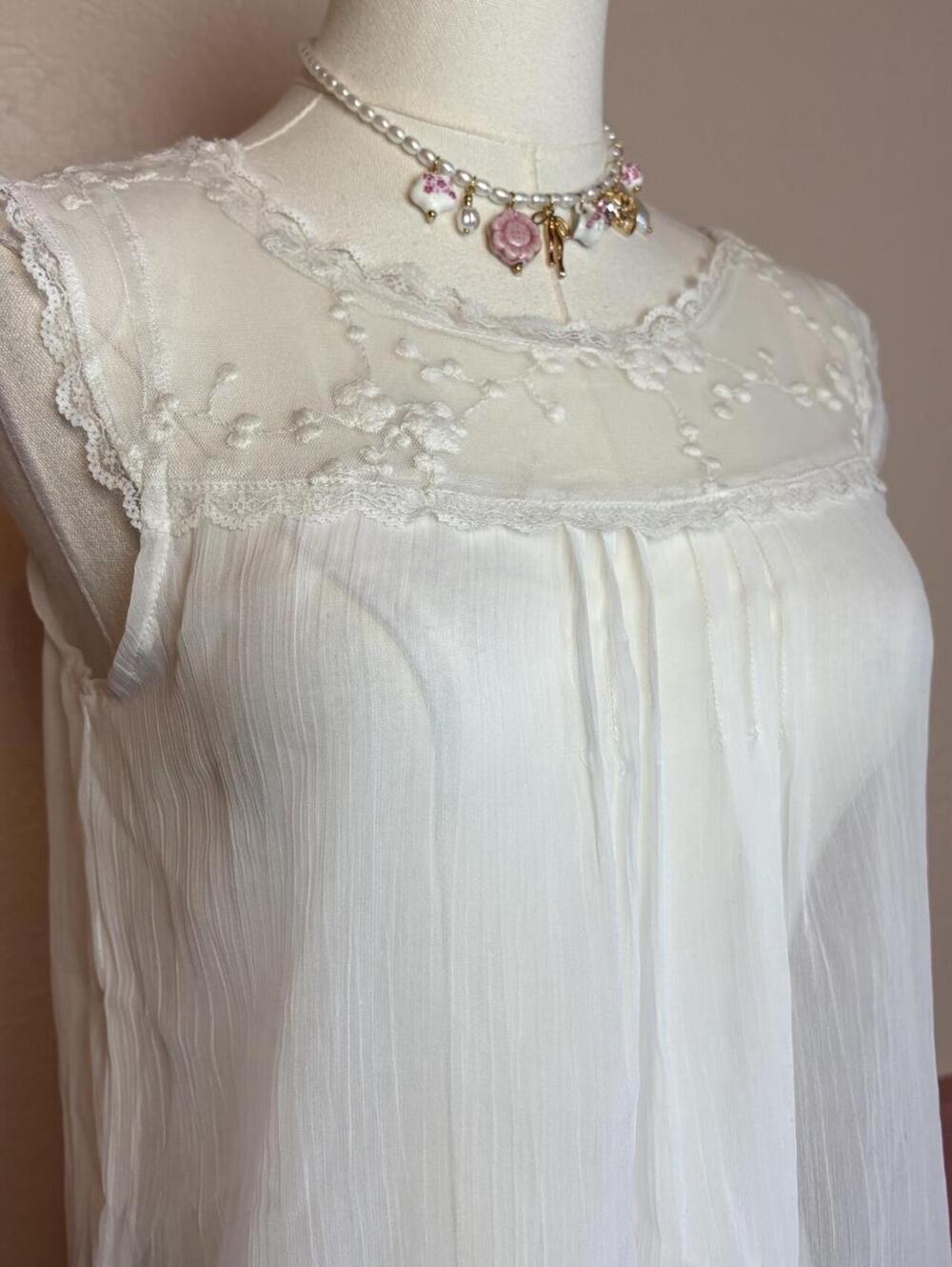 lolita white lace sheer top mandee sz small fairy cottage dolly - Picture 3 of 8